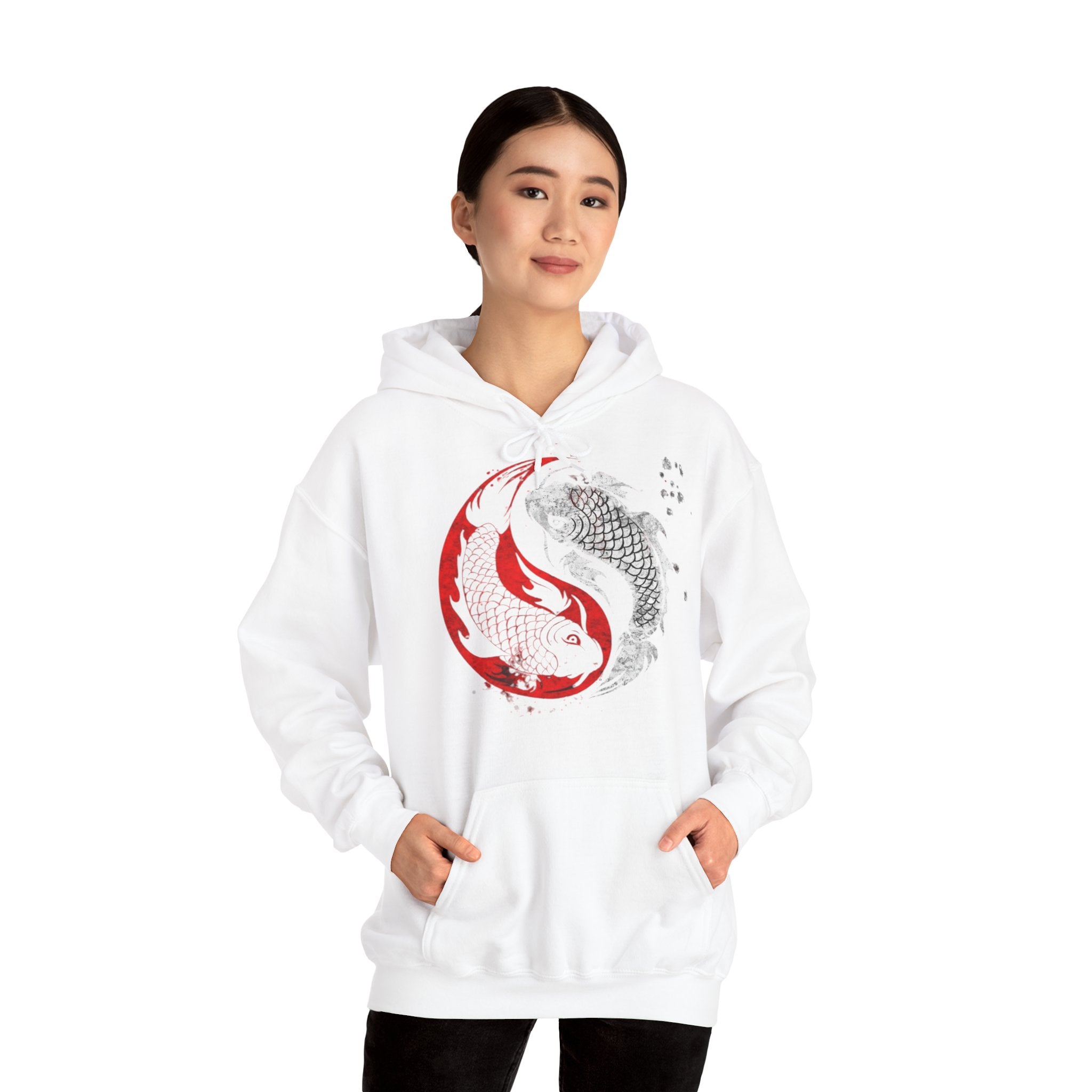 Yin Yang Koi Fish Hoodie, Unisex Sweatshirt, Asian Art Hooded Top, Gift for Her, Unique Streetwear, Cozy Casual Wear