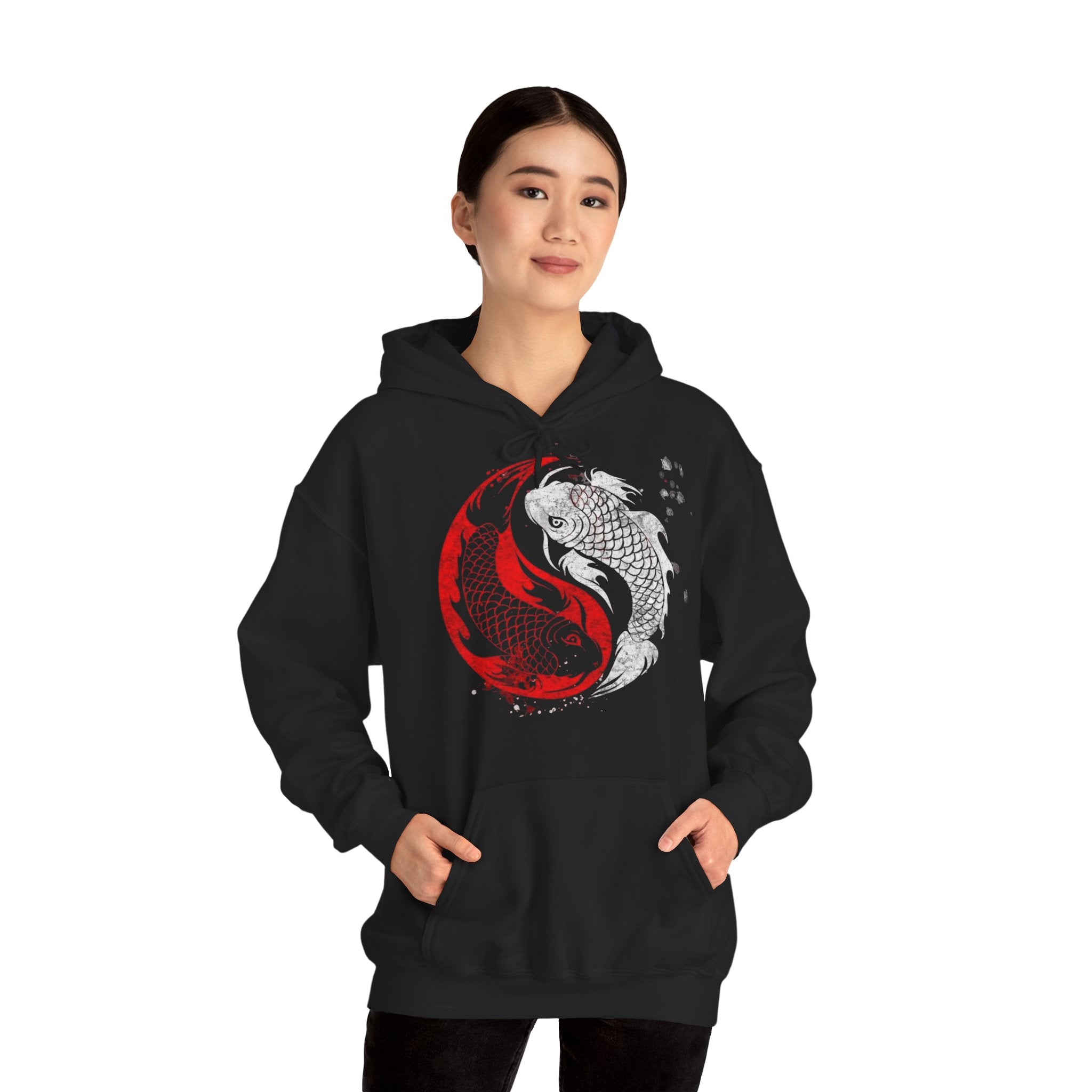 Yin Yang Koi Fish Hoodie, Unisex Sweatshirt, Asian Art Hooded Top, Gift for Her, Unique Streetwear, Cozy Casual Wear