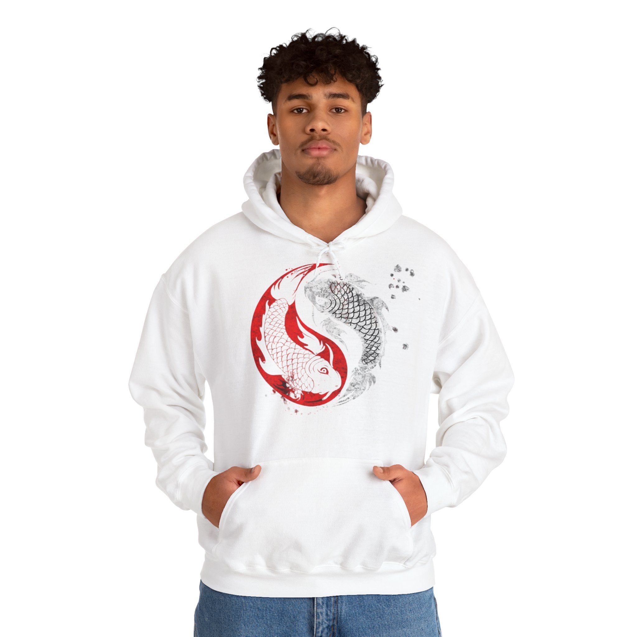 Yin Yang Koi Fish Hoodie, Unisex Sweatshirt, Asian Art Hooded Top, Gift for Her, Unique Streetwear, Cozy Casual Wear