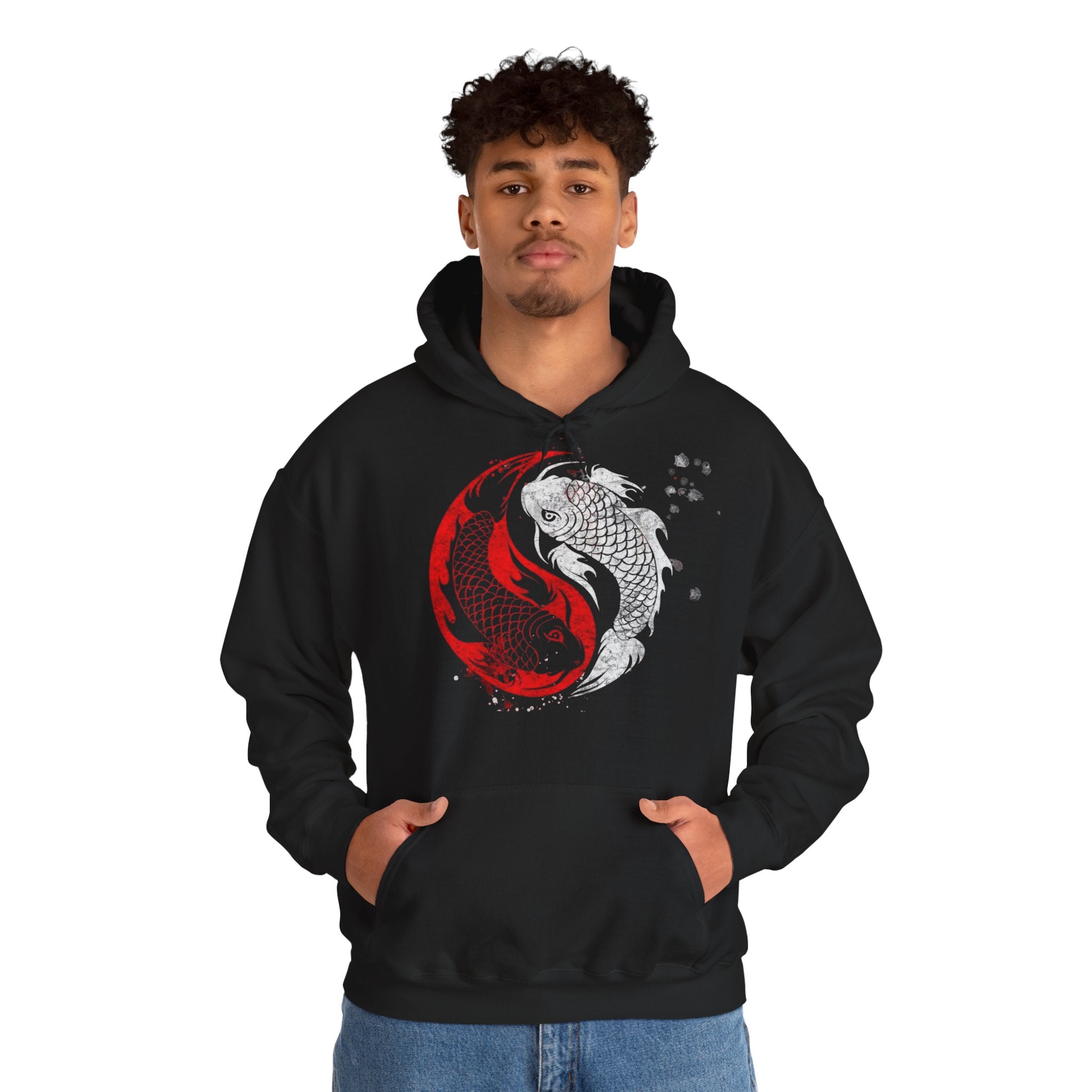 Yin Yang Koi Fish Hoodie, Unisex Sweatshirt, Asian Art Hooded Top, Gift for Her, Unique Streetwear, Cozy Casual Wear